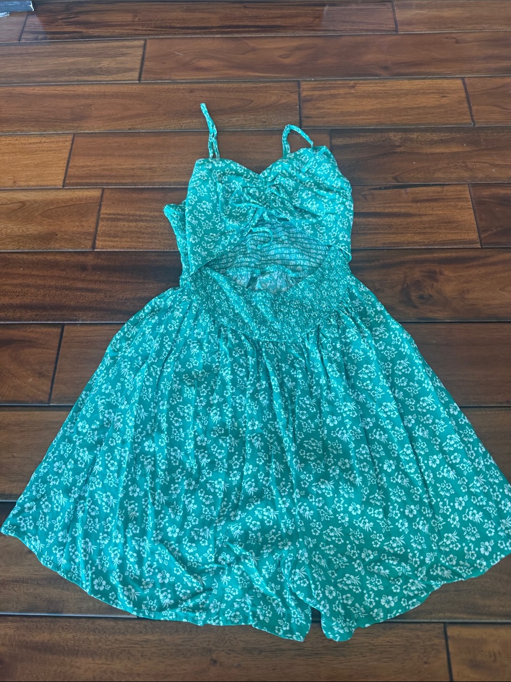 Hollister green Floral Sundress with Smocked Bodice